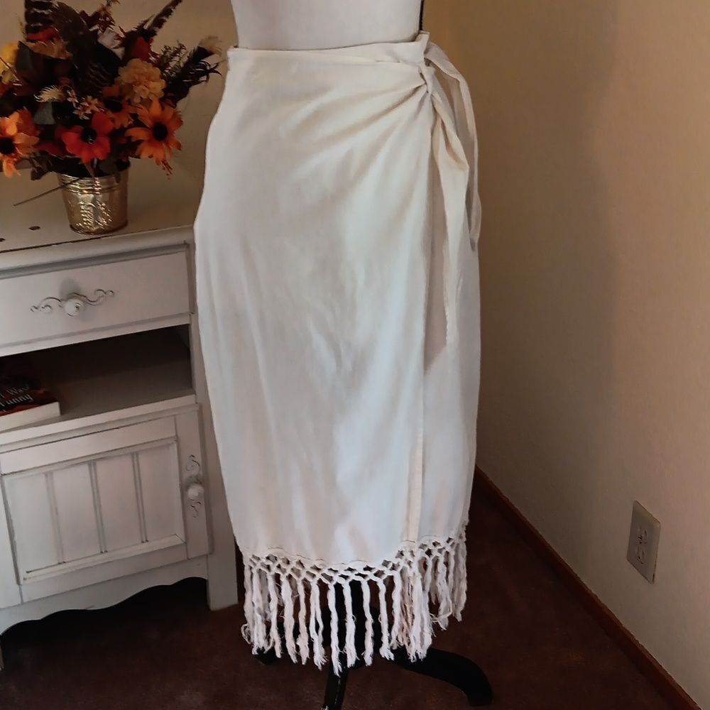 Cotton Wrap Skirt With Fringe